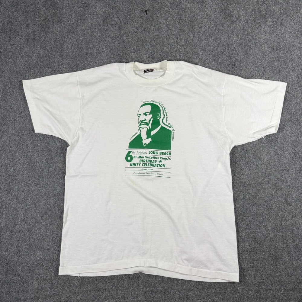VTG 90s Martin Luther King Jr. Birthday Celebration Tshirt Long Beach White XL